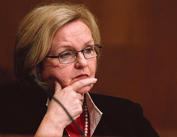 FILE - In this April 27, 2010, file photo,  Sen. Claire McCaskill, D-Mo., listens during a hearing on Capitol Hill in Washington. (AP Photo/Charles Dharapak, File)