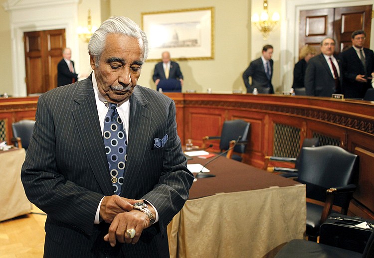 Rep. Charles Rangel, D-N.Y., leaves the House ethics committee room on Capitol Hill in Washington, Thursday, Nov. 18, 2010. The committee recommended censure for Rangel, suggesting that the New York Democrat suffer the embarrassment of standing before his colleagues while receiving an oral rebuke by the speaker for financial and fundraising misconduct. (AP Photo/Harry Hamburg)