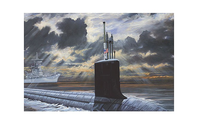 The wardroom of the new USS Missouri submarine displays a painting by Jefferson City artist Jim Dyke. Prints of the painting (part of which is seen above) are on sale to raise funds for scholarships.