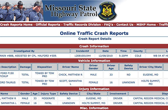 The Missouri Highway Patrol investigated a fatality crash at U.S. 54 and Heritage Highway in Cole County on Wednesday evening. The initial report is online (see the link below).