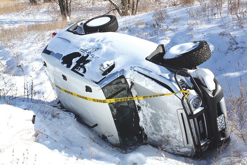 Mandi Steele/FULTON SUN photo: This Toyota slid into a ditch off of Richland Heights Road Wednesday night after the heavy snow started covering roadways.