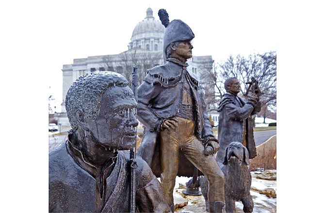 In this January 2011 photo, small icicles hang from York's brow from the freezing rain forming on the sculptures at the Lewis and Clark Trailhead Plaza in Jefferson City.