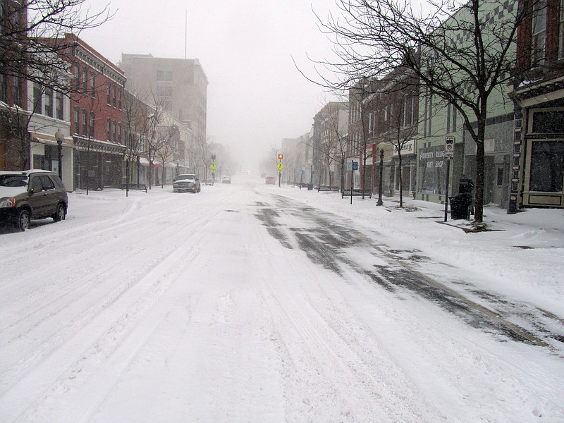 By late morning, downtown High Street was deserted. Despite early efforts, road crews say it may be a few days before roads get back to normal because of the volume of snow.