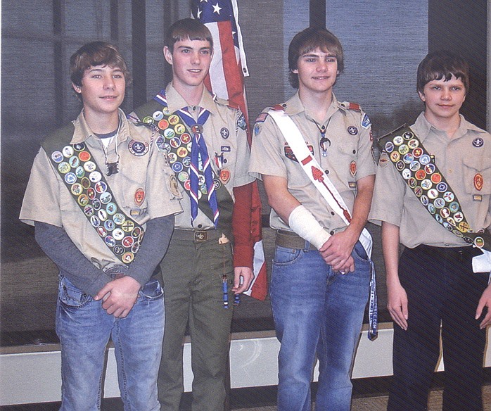 Contributed photo: (From Left) Brenden Hodges, Scott Strough, Michael Miller and Keegan Stone all attained the Eagle Scout status in 2010 and are members of the Fulton Boy Scouts Troop 50.