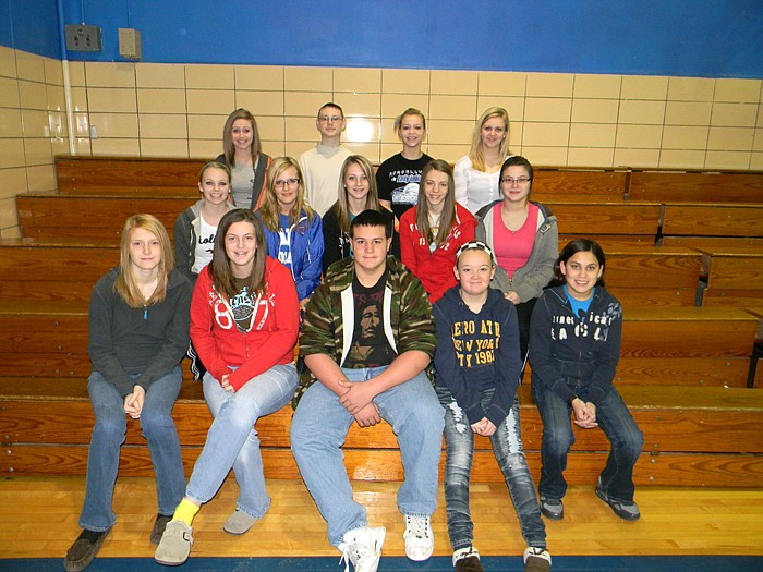 Russellville Middle School students who are part of a new program which gives them the opportunity to experience worlds of work including as a teacher, tutor, custodian and librarian; front row, from left, are Ashley Kirkweg, Kailee Stanley, Justin Decker, McKenzee Hulsey and Hannah Michitsch; middle row, Justice Miller, Kelsey Bias, Madison Hoff, Chloe Ruble and Ashley Dawson; back row, Erica Miller, William Cantanzaro, Adrianna Basnett and Madison Boyer.