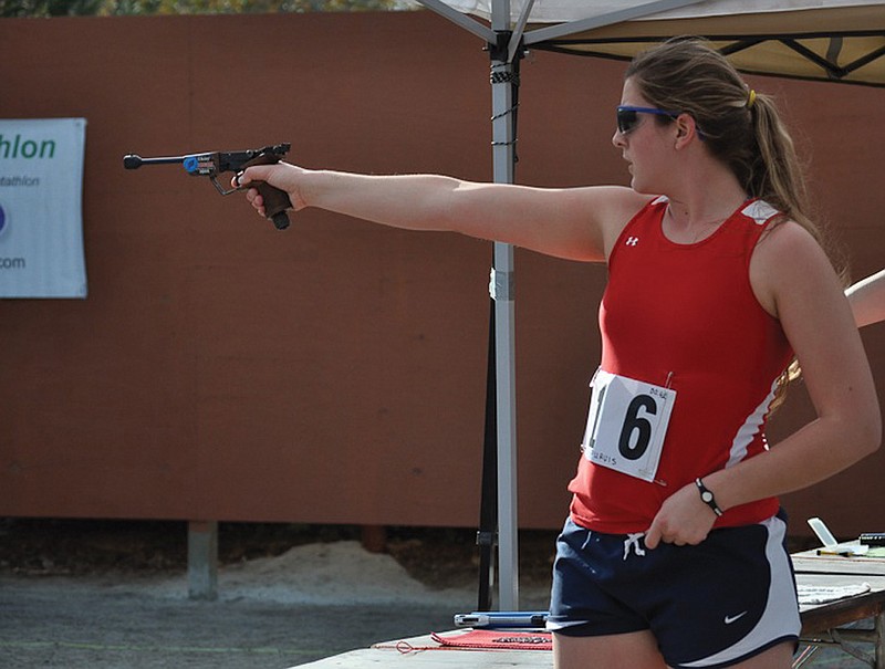 Contributed photo: Rosalie Purvis competes in the Palm Springs Qualifier held in January. Shooting is one part of the pentathlete event.