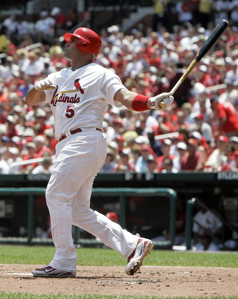 File Photo: Albert Pujols, the 2008 National League MVP, is well on his way to another impressive year, leading the majors with 31 home runs and 82 RBIs.