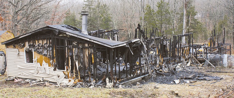 This is the back of a Callaway County home destroyed by a fire Saturday afternoon. Ellen F. McCubbin's body was found in the debris.