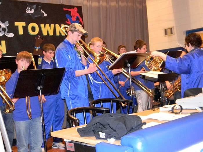 The Jamestown High School band performed during the Homecoming games held Feb. 11, pepping the crowd up and cheering on their team.