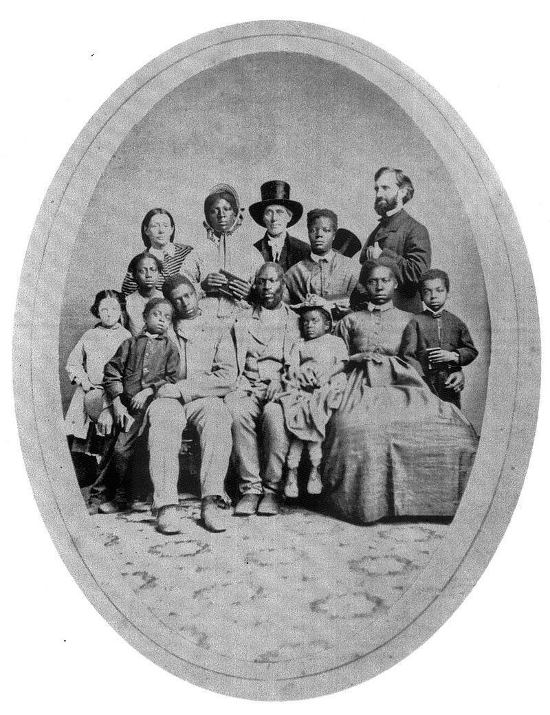 Contributed photo: Sylvia Rummel says her great-great-great grandfather shown in the back row of the far right worked with Levi Coffin (back row, center) to help the slaves pictured escape through the Underground Railroad.
