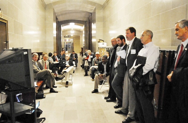 Those who attended the Senate committee meeting regarding multiple bills dealing with nuclear power overflowed Senate Committee Room 2 and 1, leaving some spectators in the hallway.