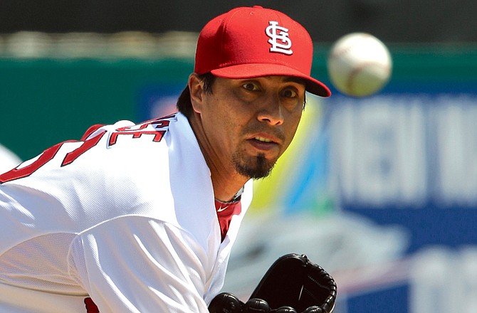 Cardinals starting pitcher Kyle Lohse pitched six innings of one-hit baseball during Monday's spring training game with the Braves in Jupiter, Fla.