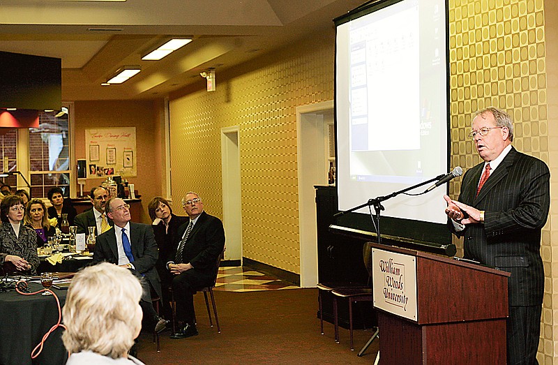 FULTON SUN file photo: James R. Moody, a Jefferson City state fiscal consultant, speaks as the featured speaker at the 2010 Fulton Area Development Corporation banquet. This year's banquet, which will feature a panel discussion of the proposed Callaway II Nuclear Plant and the future of nuclear power in Missouri, will be held on March 31.