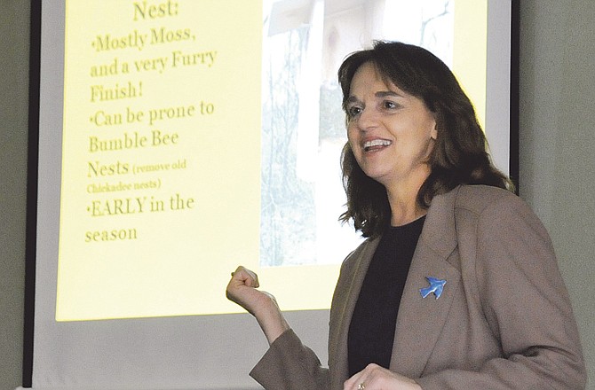 
Regina Garr, president of the Missouri Bluebird Society, talks about bluebirds and chickadees during a presentation Saturday by Birds-I-View in Jefferson City. 