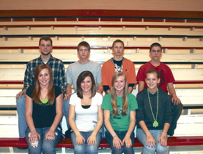 Members of the Prairie Home School varsity track team, front row, from left, are Taylor Zey, Kalindra Bowlin, Kendra Stinson and Krista Small; back row, Gavin Walters, Trever Huth, Logan Hettinger and Jordan Thiessen. Kristynn and Katlynn Watson were not present. David Kolzow is the PHS Track Coach. The first track meet of the 2011 season will be held at 9 a.m. Saturday at Fayette.