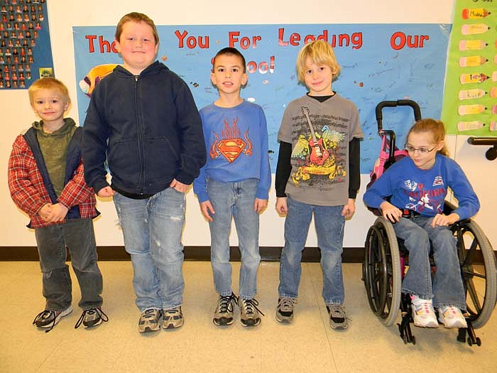 California Elementary School Students of the Week for March 25, from left, are second graders Quinn Brown, Chance Miller, Matthew Kilmer, Connor Volkart and Gentrie Davis.