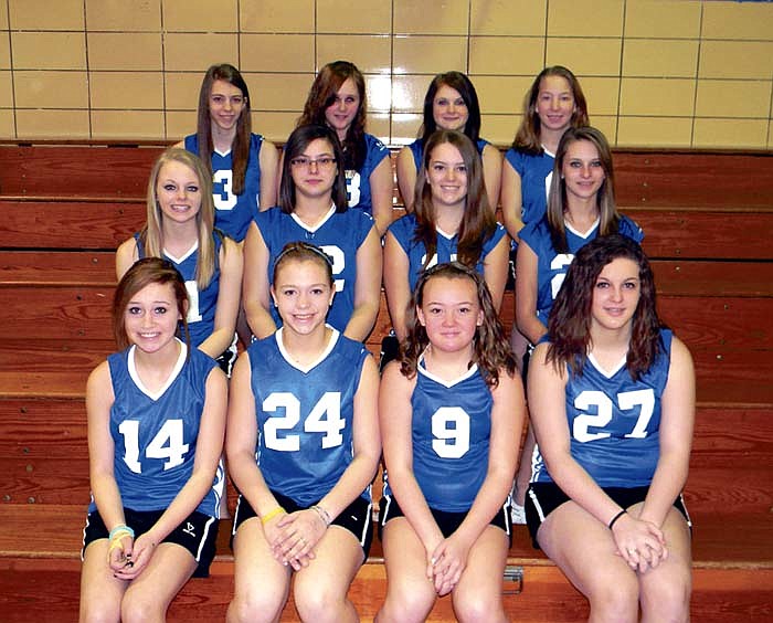 Members of the Russellville Middle School eighth grade volleyball team, front row, from left, are Erica Miller, Adriana Basnett, McKenzee Hulsey and Kailee Stanley; middle row, Justice Miller, Ashley Dawson, Rachel Call and Madison Hoff; back row, Chloe Ruble, Audrey Garrison, Haley Windsor and Kaylin Bubach.