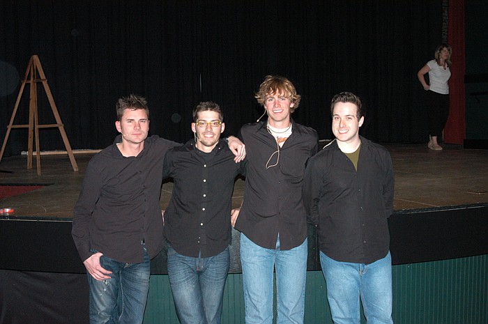 Making up the Skinny Improv Tour Company for a performance at the Finke Theatre are, from left, George Hoffman, 33, Scott Kirchner, 22, James Massey, 21, and Brice Johnson, 25. 