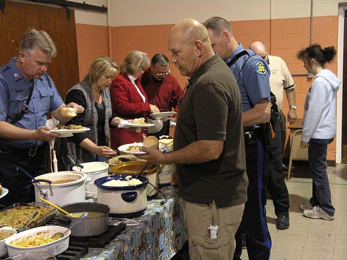 A homemade dinner was served including turkey, brisket, sides, desserts and drinks in appreciation for local law enforcement.