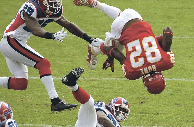 Chiefs wide receiver Dwayne Bowe (82) makes a catch during a game last season. The Chiefs strggled to find a second receiver last season and may use the upcoming NFL draft to upgrade at the position. 