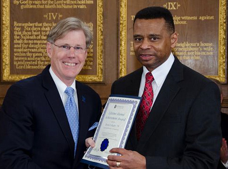 Contributed photo: Maj. Gen. Byron S. Bagby, a former Fulton resident and a 1978 graduate of Westminster College, receives the 2011 Westminster Lifetime Alumni Achievement Award from Westminster President Barney Forsythe.