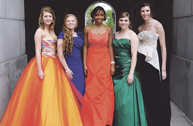 Jefferson City High School Marcullus Court includes, from left, Emily Collins, Andee Gardner, Queen April Napier, Rebecca Ittner and Cali Fitzpatrick. 