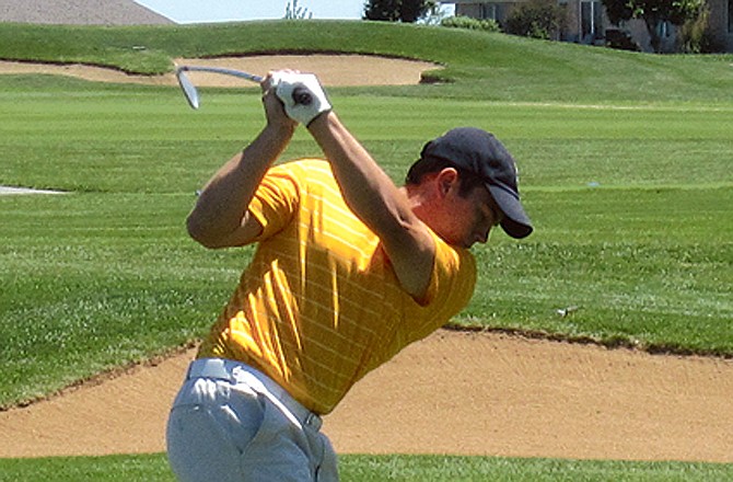 Michael Huber of Helias is set to hit a shot during Monday's first round of the Class 3 State Golf Championships at Silo Ridge Golf Course in Bolivar.