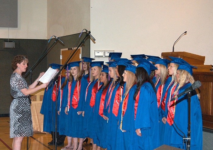 The Senior Choir sings "May You Always Have a Song," directed by Michele Bilyeu at the 2011 California High School Baccalaureate. The event was Wednesday, May 18, at the California First Baptist Church facility.