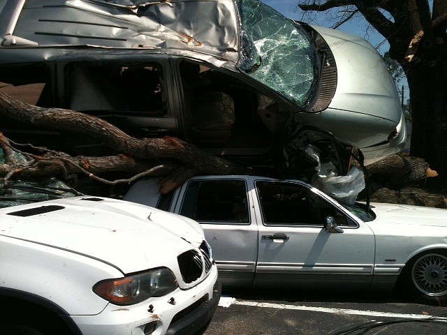 These cars were left stacked together after the tornado that ripped through North Carolina in April. Red Cross volunteer Shirley Kunkle of Fulton recently spent two weeks volunteering to help victims of that storm.