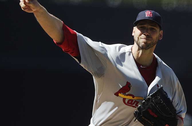 St. Louis Cardinals starting pitcher Chris Carpenter delivers a pitch against the San Diego Padres in the first inning of a baseball game, Wednesday, May 25, 2011, in San Diego.