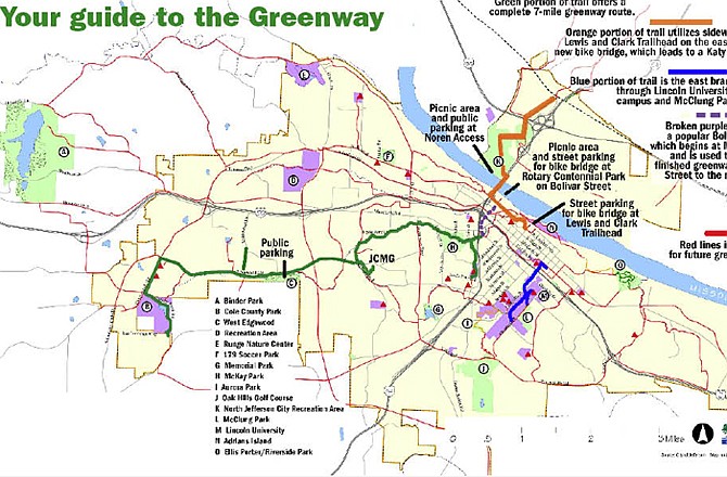 See our newspaper or e-Edition for Sunday, May 29, 2011, for the full-size version of the above map of Jefferson City's Greenway park system, plus a full feature on the hiking and biking trail.