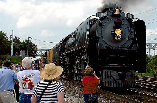 Several hundred local residents lined the tracks Tuesday to watch a Union Pacific steam engine arrive in Jefferson City.