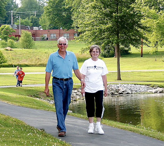 Lashley and Joyce Rohrbach, Jamestown, participate in the CROP Hunger Walk held at Proctor Park Sunday night.