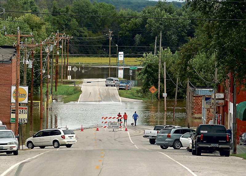 This photo shows the junction of Route C and Missouri 94 in Mokane under water during Missouri River flooding on Sept. 15, 2008.