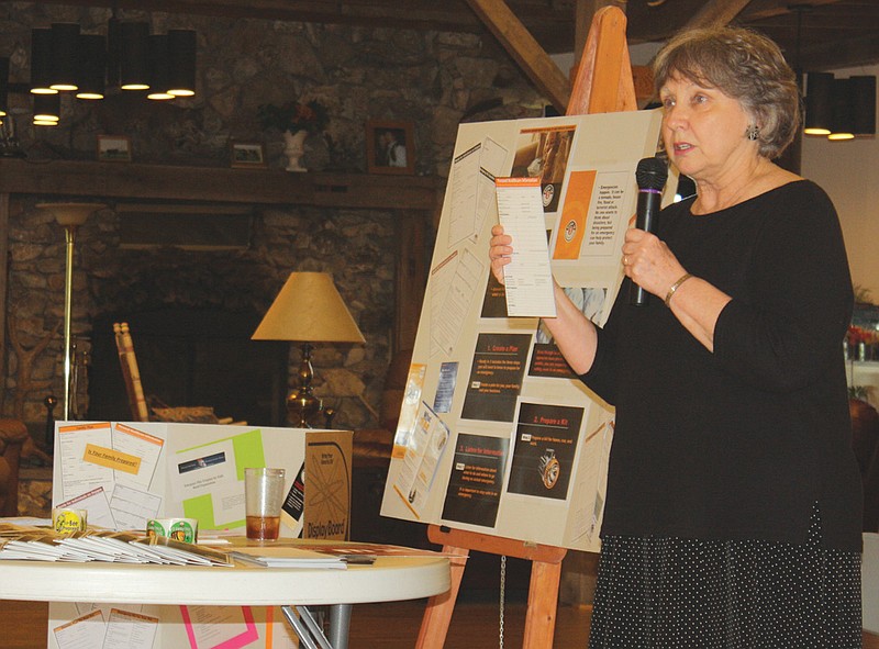 Pam Phelps with the Callaway County Health Department shares information on emergency preparedness at the Callaway Senior Center Wednesday afternoon. Phelps said being prepared is the key to a quicker recovery for the community.