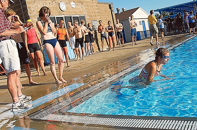 Participants await their turn in the pool during the 2010 Fulton Triathlon. The third annual Fulton Triathlon takes place at 8 a.m. Saturday at the Fulton High School and Oestreich Swimming Pool.