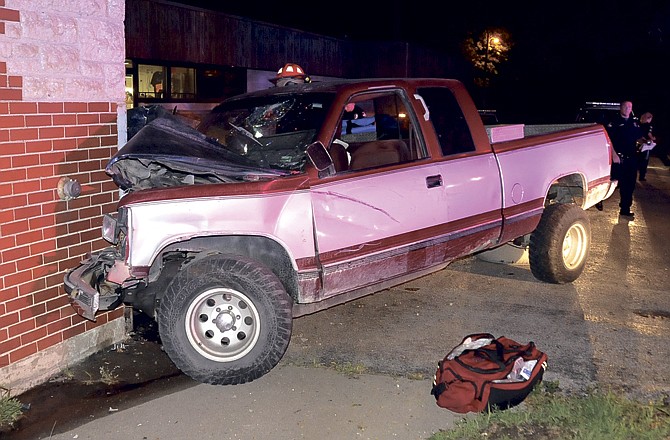 A pickup truck crashed into the Jefferson City Street Department building in the 900 block of East Miller Street on Wednesday evening.