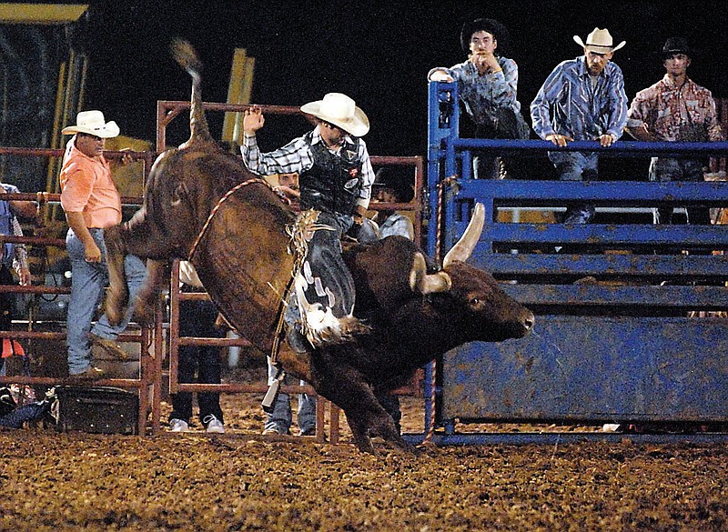 This bull ride in 2008 was one of the last appearances of a rodeo at the Callaway County Fair. The traditional event will be back in Callaway at 7 p.m. on Aug. 6 in the little arena at the Callaway County Fairgrounds.