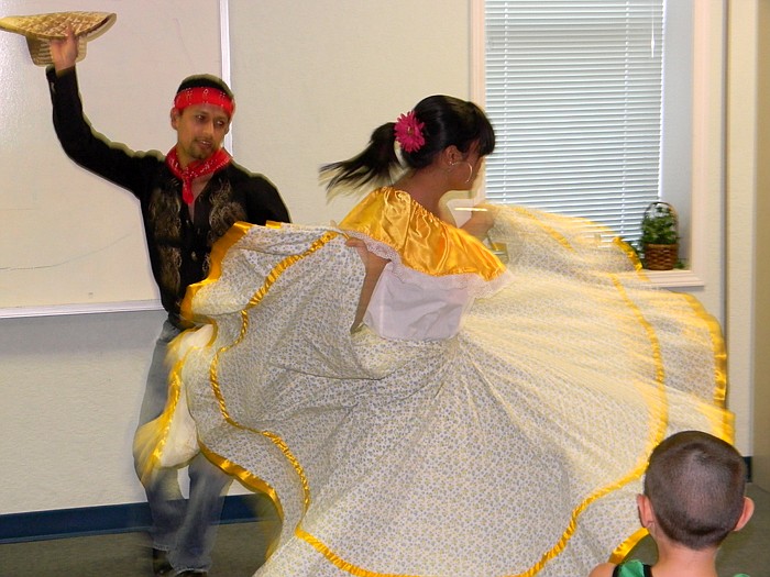 "El Gallito" which Elizabeth Cardoso and Alfonso Garcia performed has a theme of a rooster and a chicken as seen here with Cardoso using her dress to mimic a chicken flapping its wings.