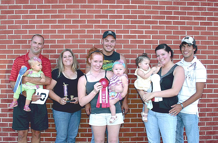 Winners of the Best Baby Girl 8-16 Months category of the Moniteau County Fair Baby Show, from left, are first place, Jana Lawson, 11 months, daughter of Jason and Stephanie Lawson, California; second place, Faith Ashley, 10 months, daughter of Crystal and John Ashley, California; and third place, Lilyan Gerlach, 14 months, daughter of Samantha and Jeff Gerlach, Jamestown.