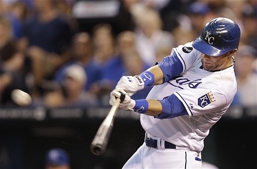 Alex Gordon connects on a three-run home run in the third inning of Wednesday's game with the Yankees in Kansas City.
