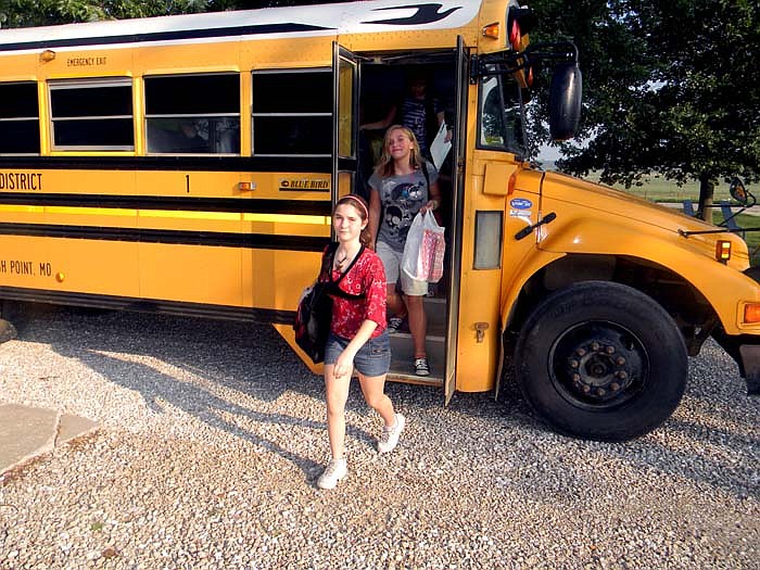 Students arrive at High Point R-III School, for the first day of classes Thursday, Aug. 18.