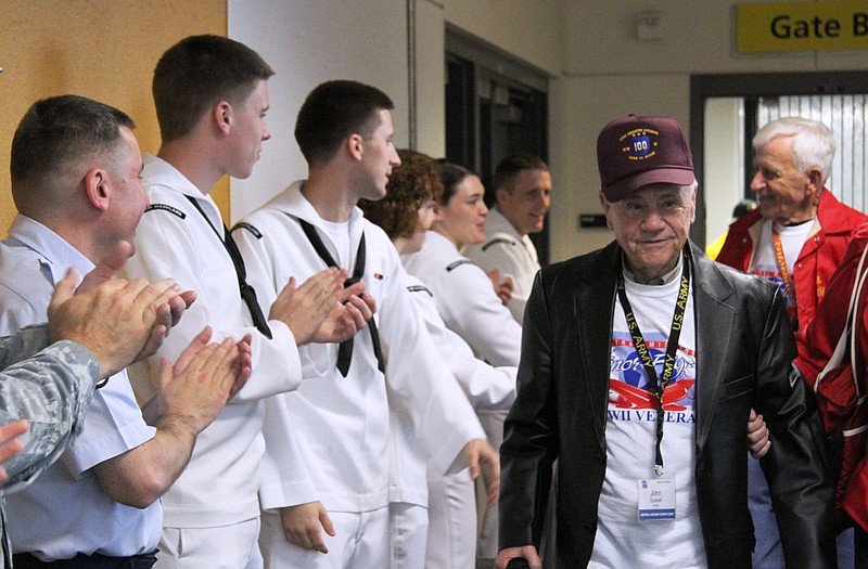 World War II veteran John Duckett, right, went on the Central Missouri Honor Flight on May 17, 2011.