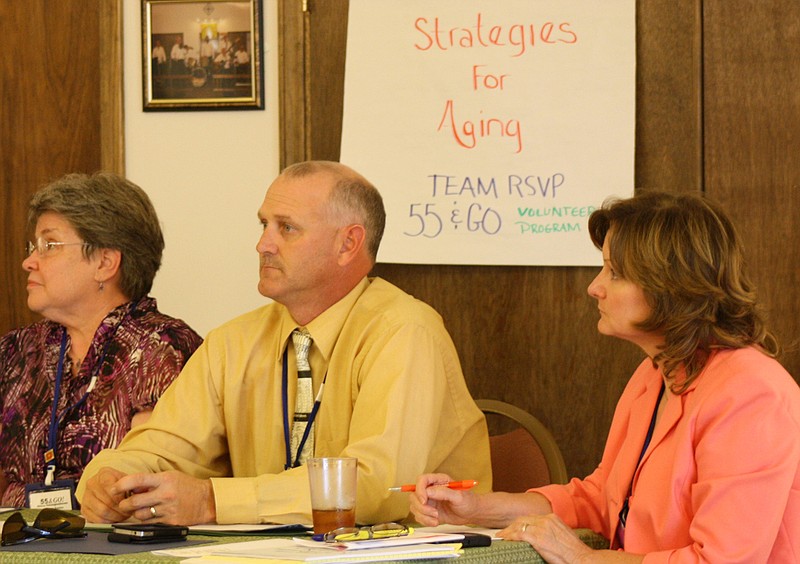 Panelists at a Strategies for Aging seminar Thursday afternoon at the Callaway Senior Center are, from left, Sherry Vanengelenhoven of the Missouri Division of Family Services, Tim Borman of Callaway Bank, and Callaway County Public Administrator Karen Digh Allen.