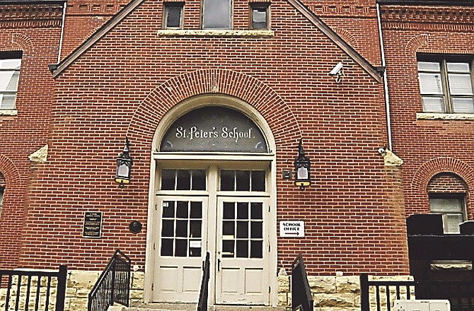 The old front of St. Peter Catholic School has been designated as a Landmark of Jefferson City.