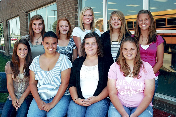 Members of the 2011 California High School Girls Golf Team, front row, from left, are Tanner Roberts, Ellie Hamilton, Haley McMillian and Kylee Ratcliff; back row, Rylee Glenn, Haley Goans, Preston Peters, Lexi Benne and Becca Hamilton. The Lady Pintos are coached by Lance Conner.