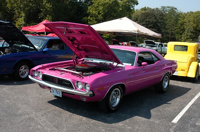 This vintage Dodge Challenger is in its original color, called "Pink Panther."