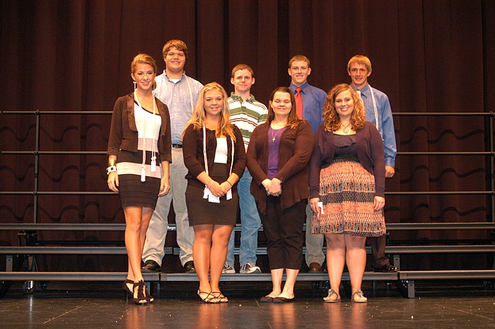 All District Choir members from California High School are, front row from left, Kassi Meisenheimer, Bailey Glenn, Alex Pace, Taylor Bleich; and back row, Jeremy Jungmeyer, Jordan Brizendine, Tyler Silvey and Grant Burger. All of the CHS juniors and seniors selected to audition at Odessa for the All-District choir were successful. The choir will meet at Smith Cotton in Sedalia in October to perform will the whole choir. 