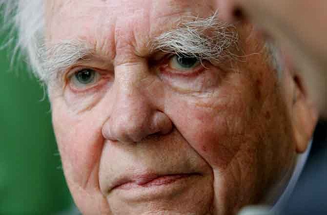 In this Sept. 20, 2005 file photo, CBS "60 Minutes" commentator Andy Rooney is shown in New York. CBS announced Tuesday, Sept. 27, 2011 that Rooney will make his final appearance on "60 Minutes," on Sunday's broadcast.