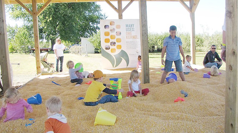  Children play in the corn box at Fischer's Pumpkin Patch and Corn Maze. In addition to the maze and corn box, the farm also features a pick-your-own pumpkin patch, hay rides and farm animals.